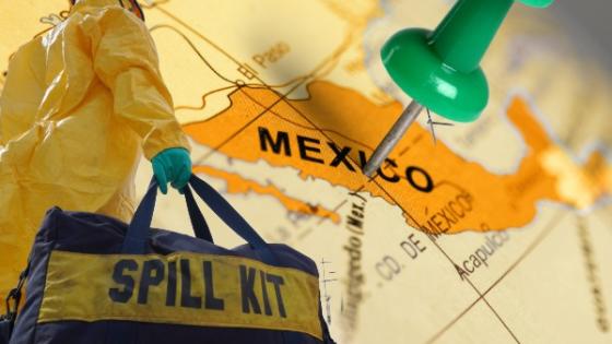 closeup of Mexico with person dressed in hazmat gear